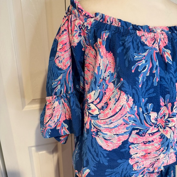 Lilly Pulitzer, 2 Piece Set Croix Top & Deavan Midi Skirt Blue Pink, Size L - Picture 4 of 15
